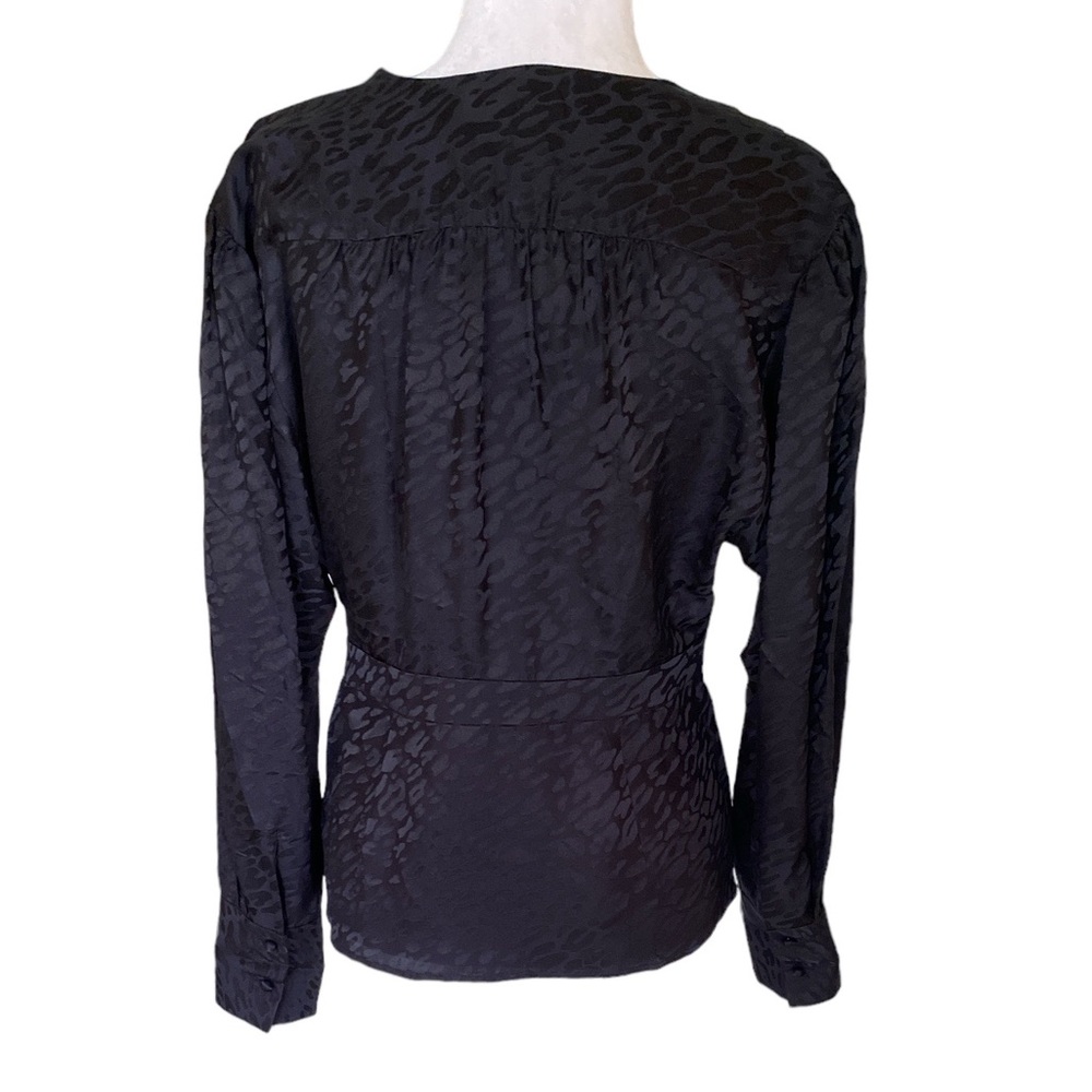 The Kooples Black Silk Leopard Print Faux Wrap Cropped Peplum Blouse - M - Picture 5 of 12